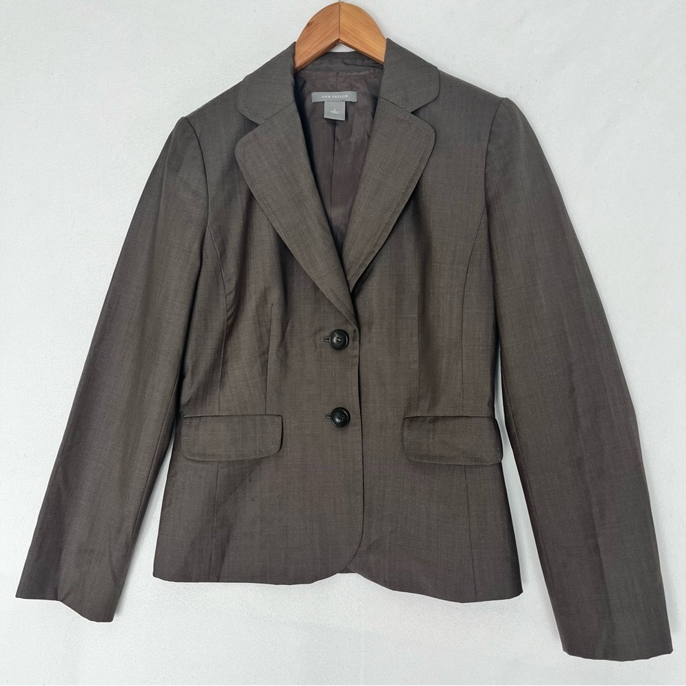Ann Taylor Blazer Wool Silk Brown Business Casual Preppy Schoolboy Y2K Fall Sz 4